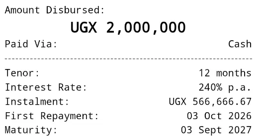 Loan disbursement receipt