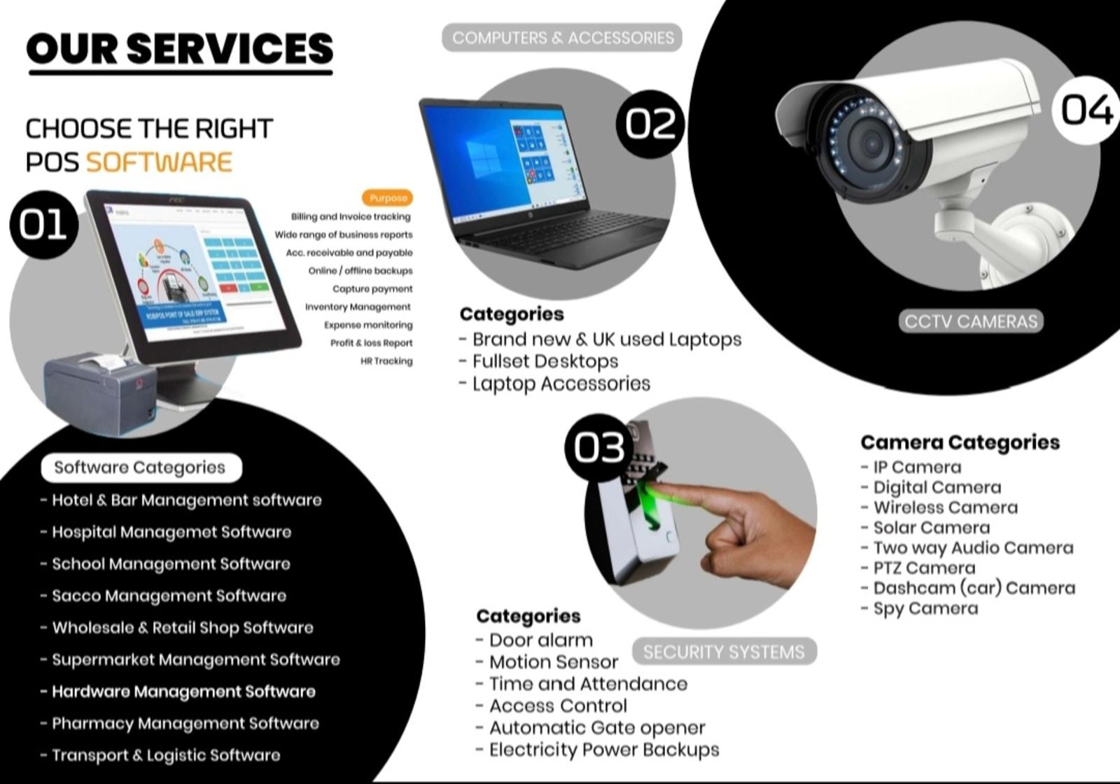 SALJOE TECH services flyer: POS software, computers, security systems and CCTV